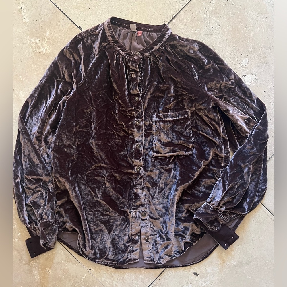 Pilcro Velvet Shirt Jacket in Rich Brown
